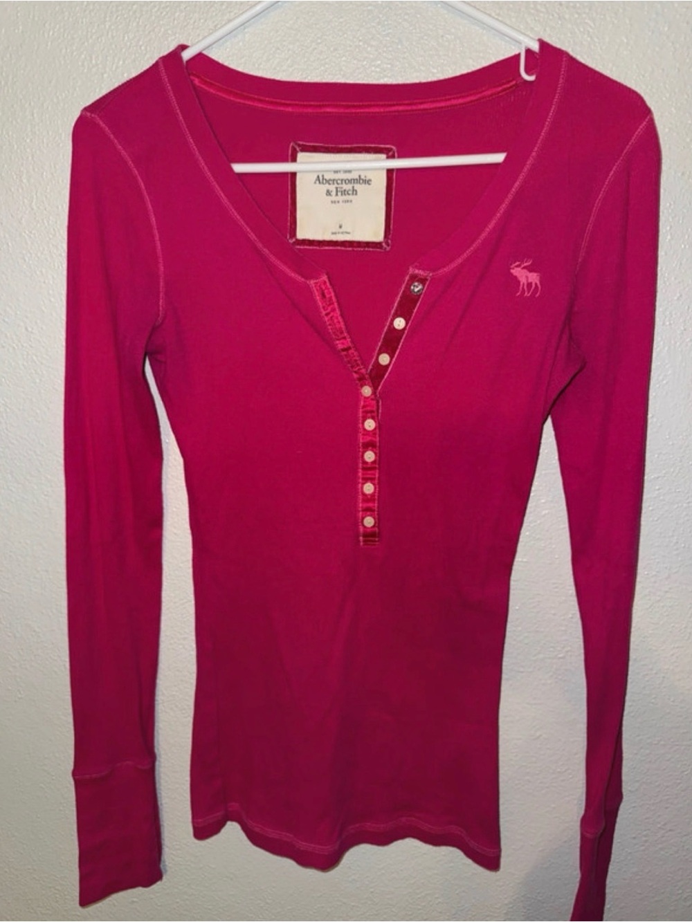 Abercrombie & Fitch Women's Long-Sleeve Henley Top - Fuchsia Pink